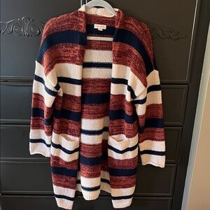 Knox Rose- Striped Open Cardigan in Rust, Navy & Cream